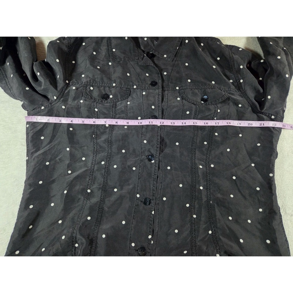 Chico's 100% Silk Polka Dot Button Front Shirt Women's Size 2/Large Black White - Picture 4 of 7